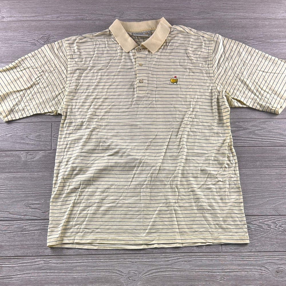 Augusta National Golf Shop Masters Polo Shirt Mens XL Yellow Striped Mercerized